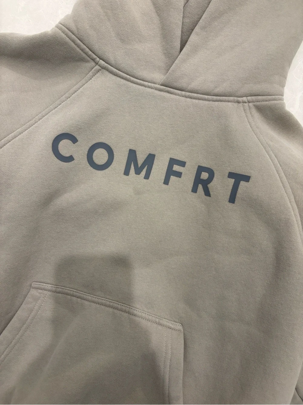 Kids Pullover Hoodie in Olive Gray with COMFRT Print